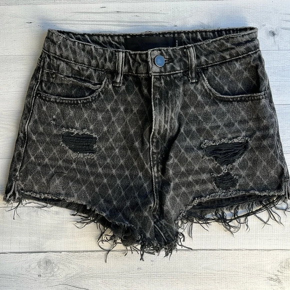 Alexander Wang Pants - Alexander Wang X Denim Faded Black Net Print Bite High Waist Cut Off Shorts 25